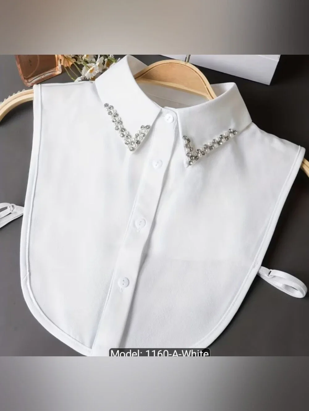 White Embellished Faux Collar - Crystal Accent
